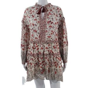 Ulla Johnson Women Shirt Dress Beige Floral High Neck Long Sleeve Cotton Size 0